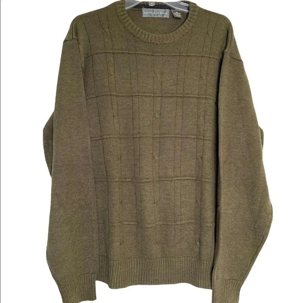Vintage Oscar De La Renta Mens Olive‎ Green Sweater